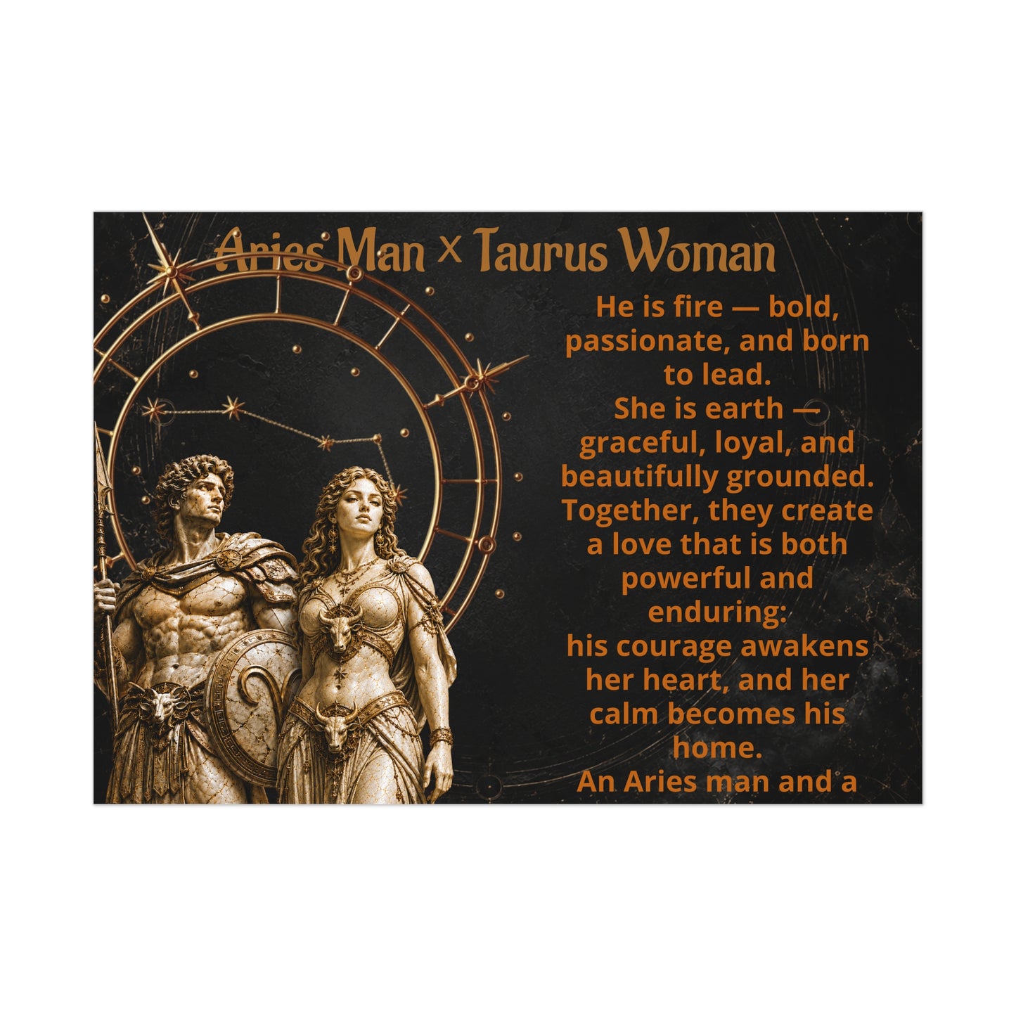 Aries Man x Taurus Woman Poster | Zodiac Couples Astrology Print