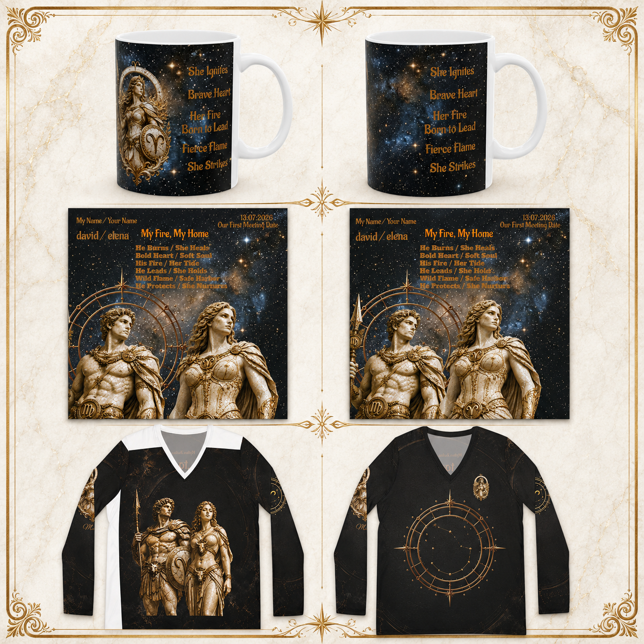 Personalized Zodiac Couple Gift Set, Custom Astrology Shirts, Matching Mugs, Birth Chart Posters, Synastry Report Gift